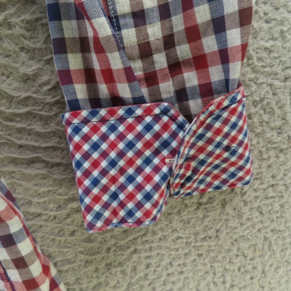 Johnston Murphy Shirt Mens Large Blue Check Long Sleeve Button Up Flip Cuff - Picture 5 of 10
